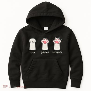 Funny Cat Rock Paper Scissors Cute Cat Paws Kids Hoodie