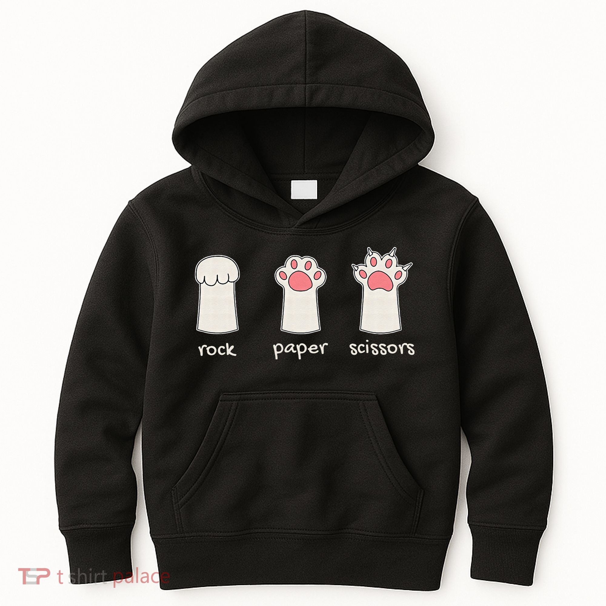 Funny Cat Rock Paper Scissors Cute Cat Paws Kids Hoodie