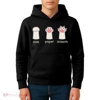 Funny Cat Rock Paper Scissors Cute Cat Paws Kids Hoodie thumb 4