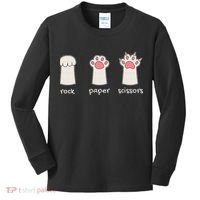 Funny Cat Rock Paper Scissors Cute Cat Paws Kids Long Sleeve Shirt thumb 0