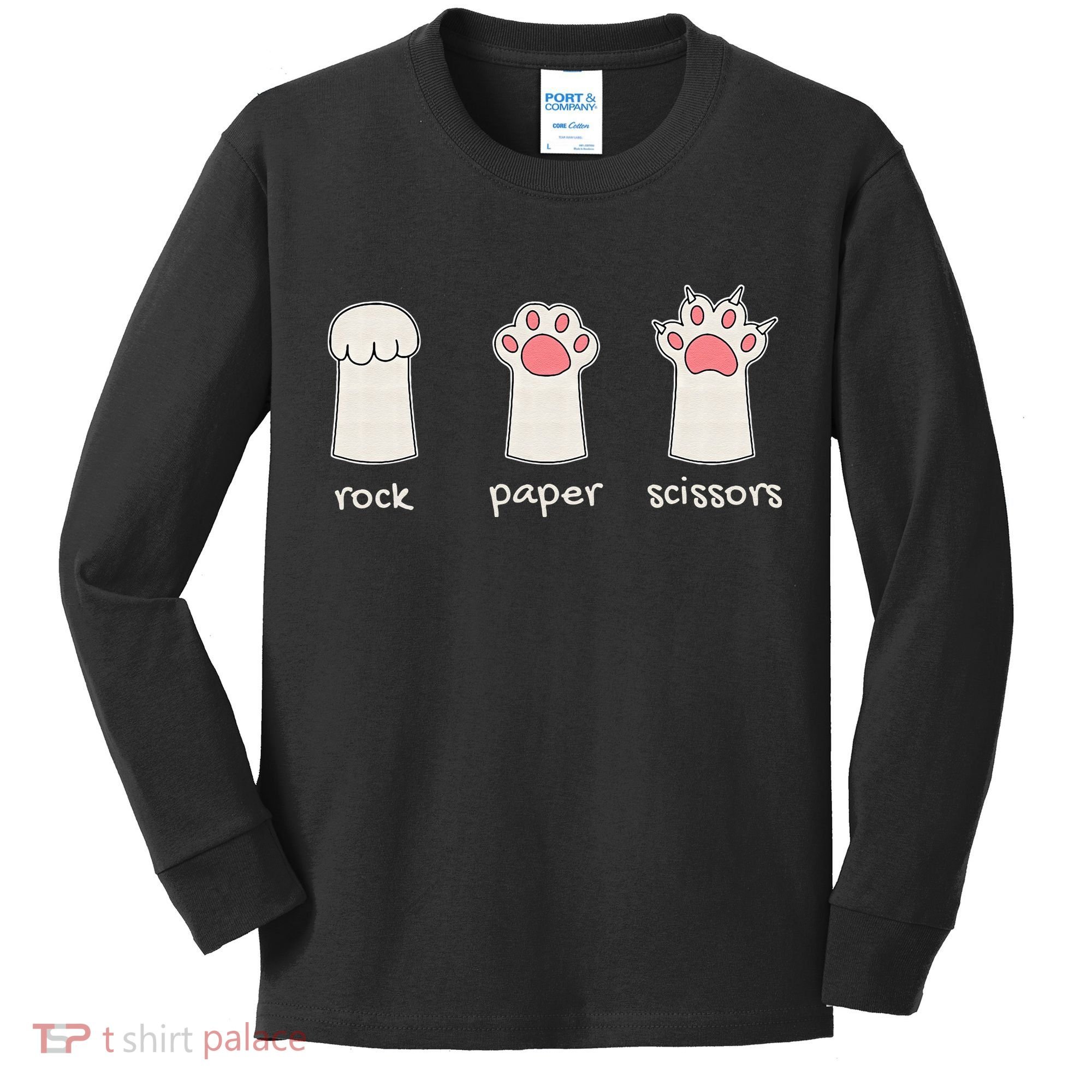Funny Cat Rock Paper Scissors Cute Cat Paws Kids Long Sleeve Shirt