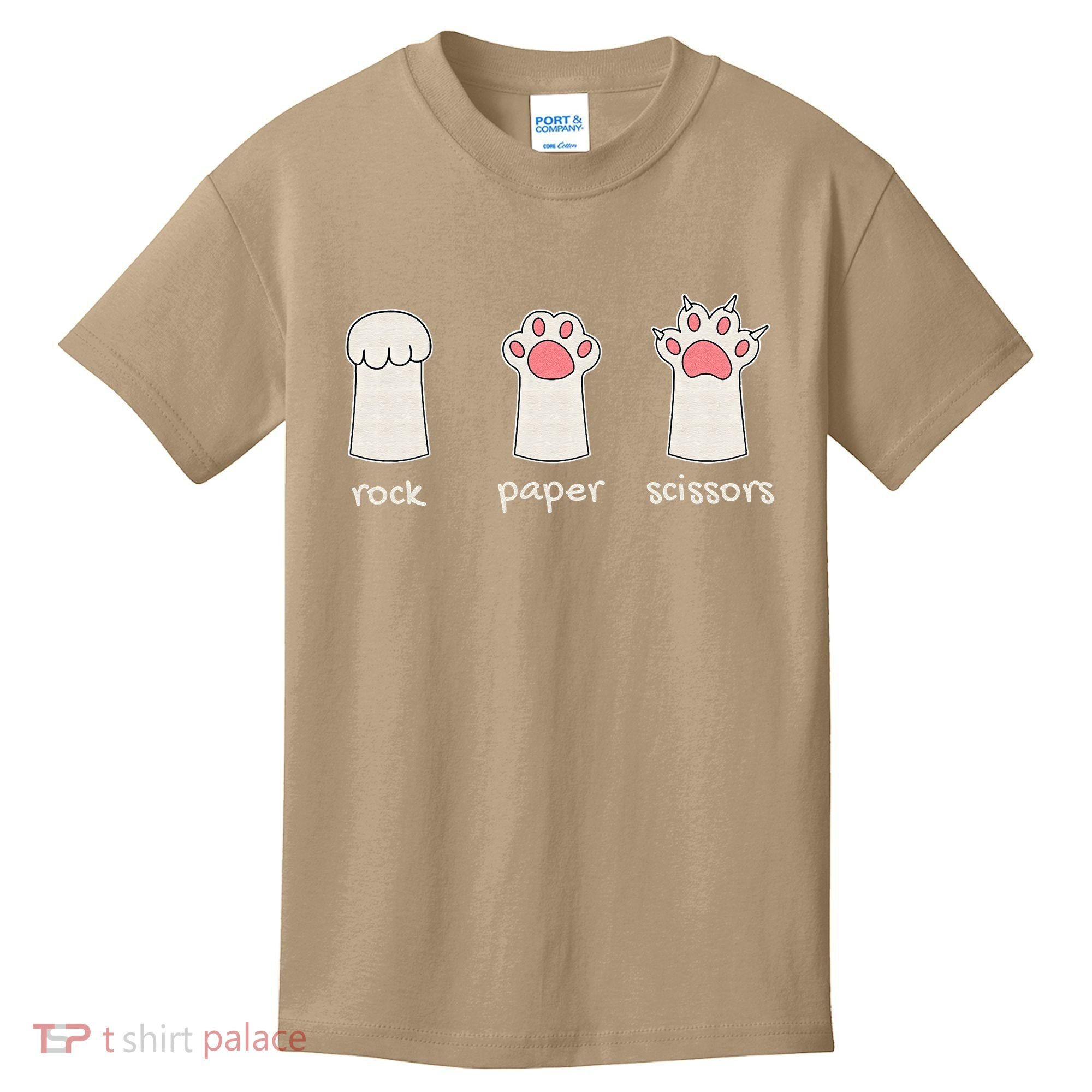 Funny Cat Rock Paper Scissors Cute Cat Paws Kids T-Shirt