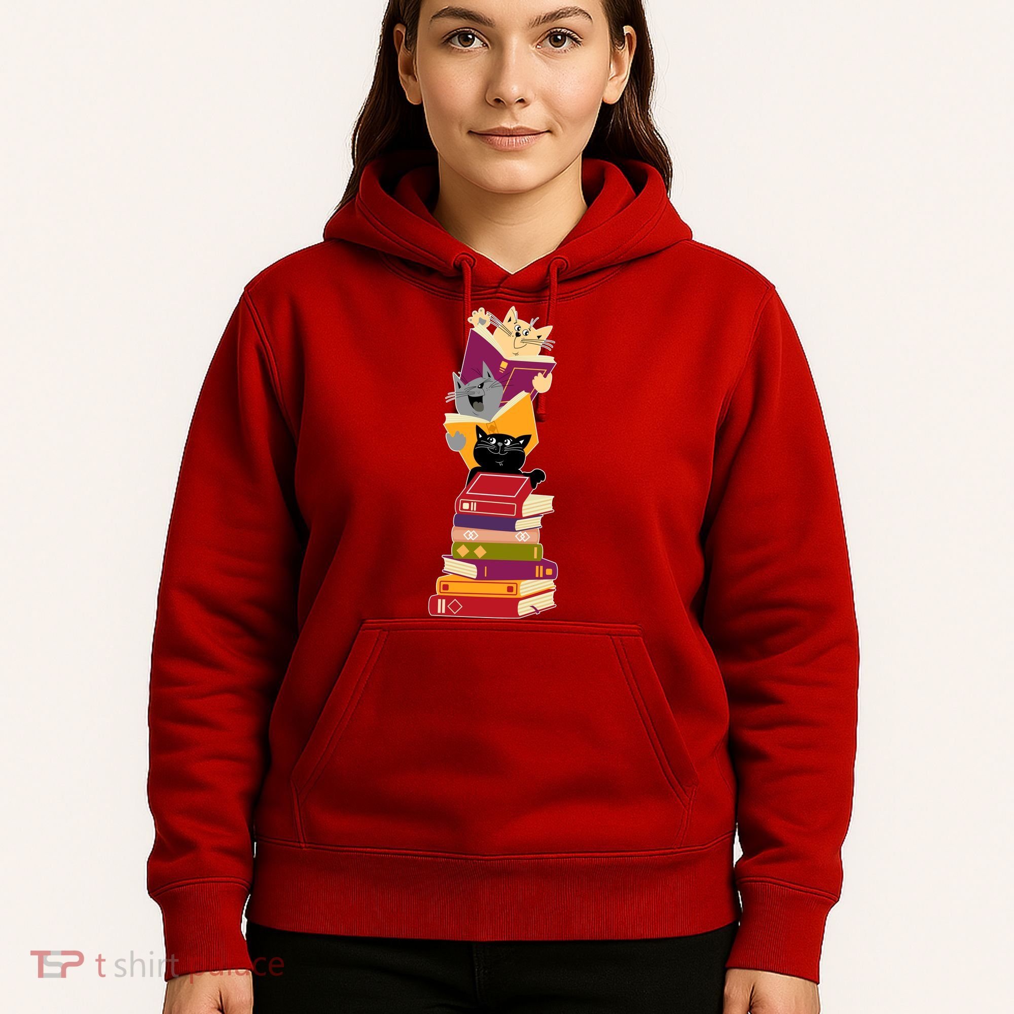 Funny Cats Reading Books Reading Book Lover Hoodie