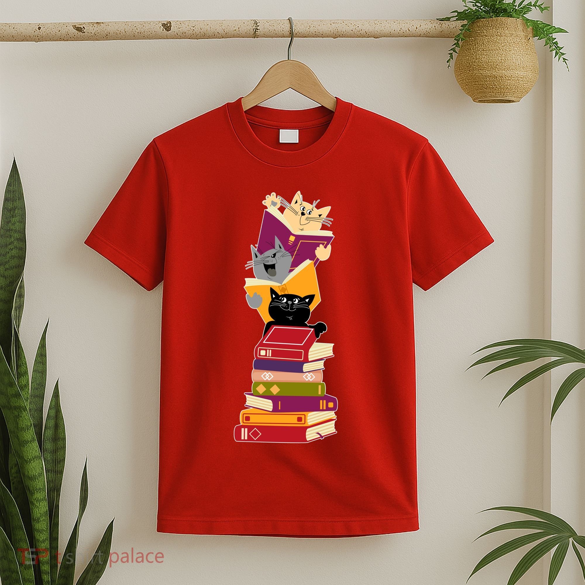 Funny Cats Reading Books Reading Book Lover T-Shirt