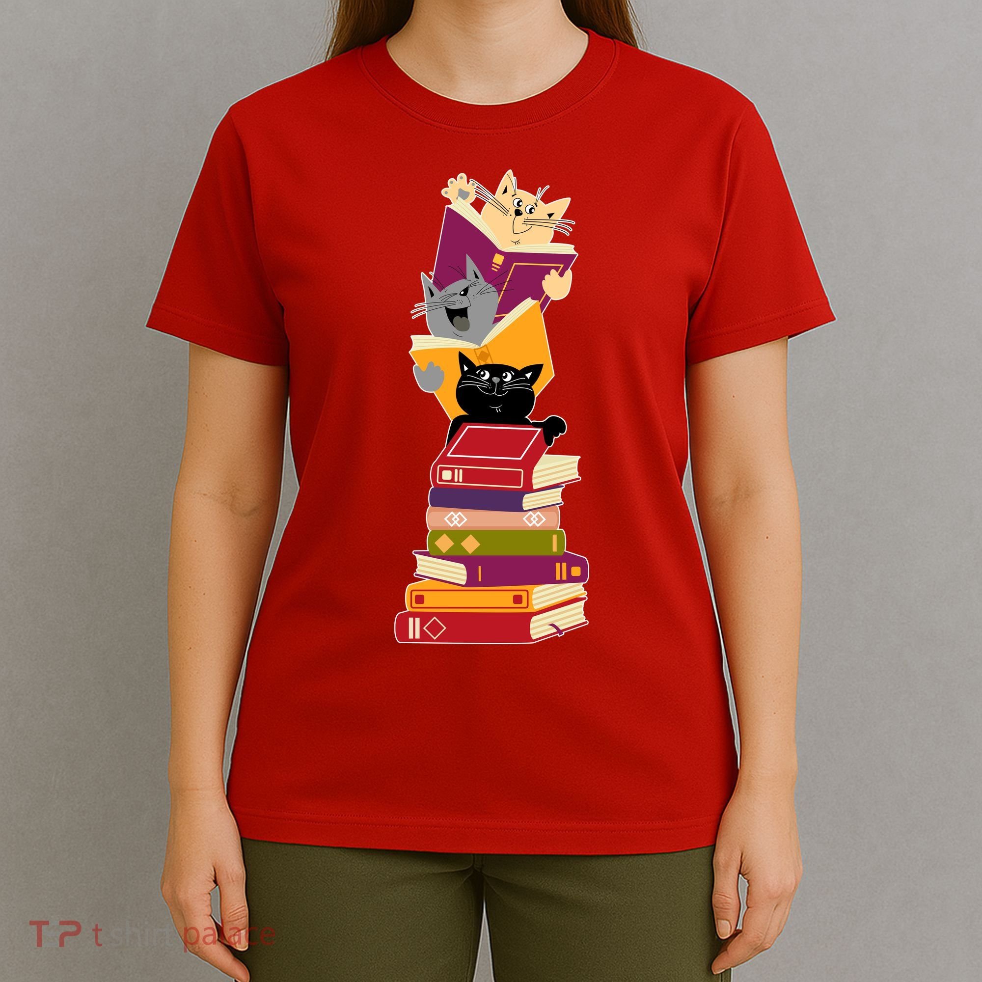 Funny Cats Reading Books Reading Book Lover T-Shirt