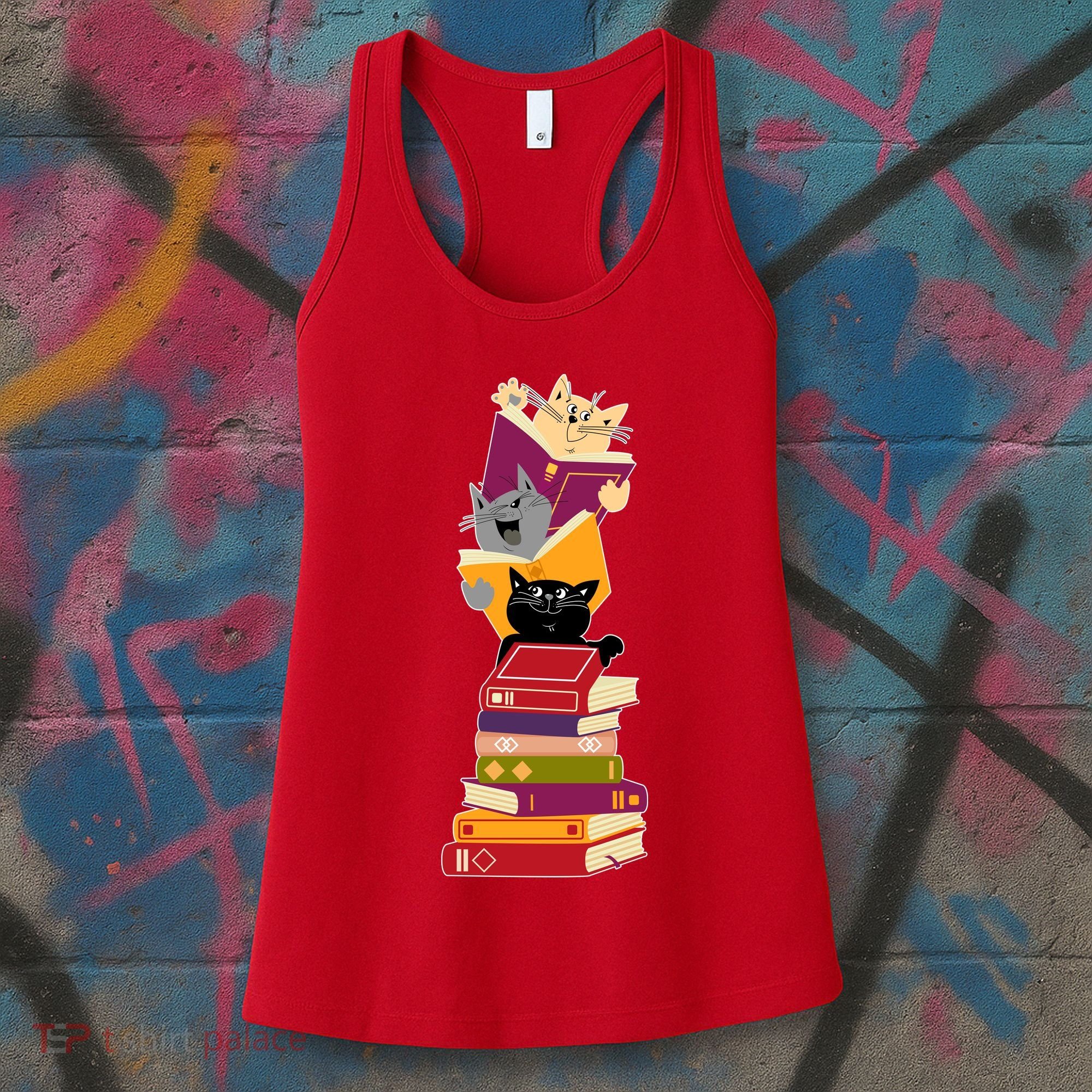 Funny Cats Reading Books Reading Book Lover Women's Tank Top