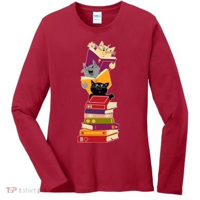 Funny Cats Reading Books Reading Book Lover Women's Long Sleeve Shirt