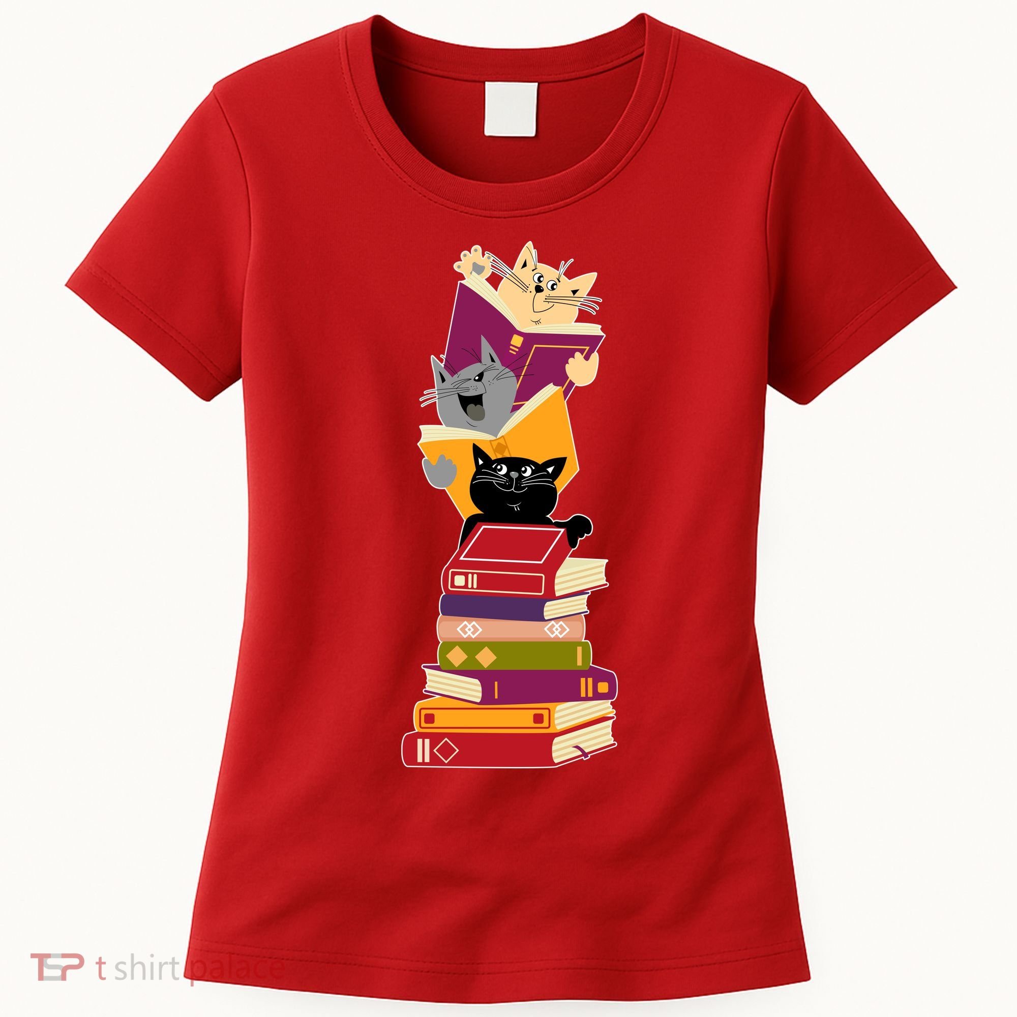 Funny Cats Reading Books Reading Book Lover Women's T-Shirt
