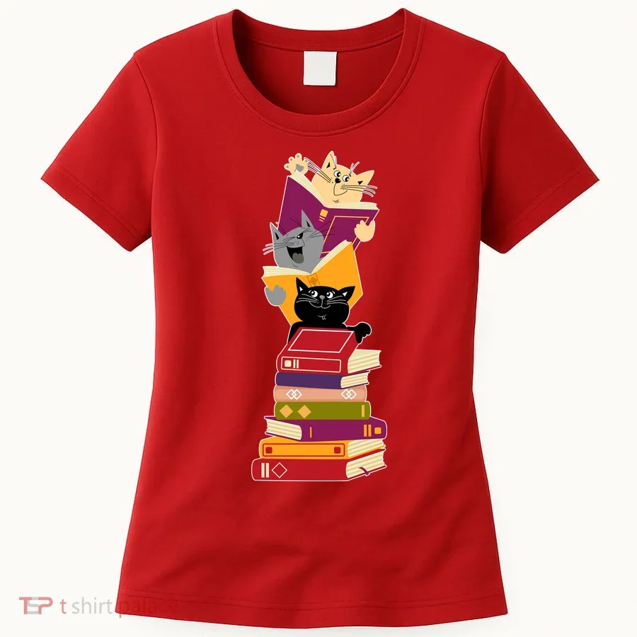Funny Cats Reading Books Reading Book Lover Women's T-Shirt