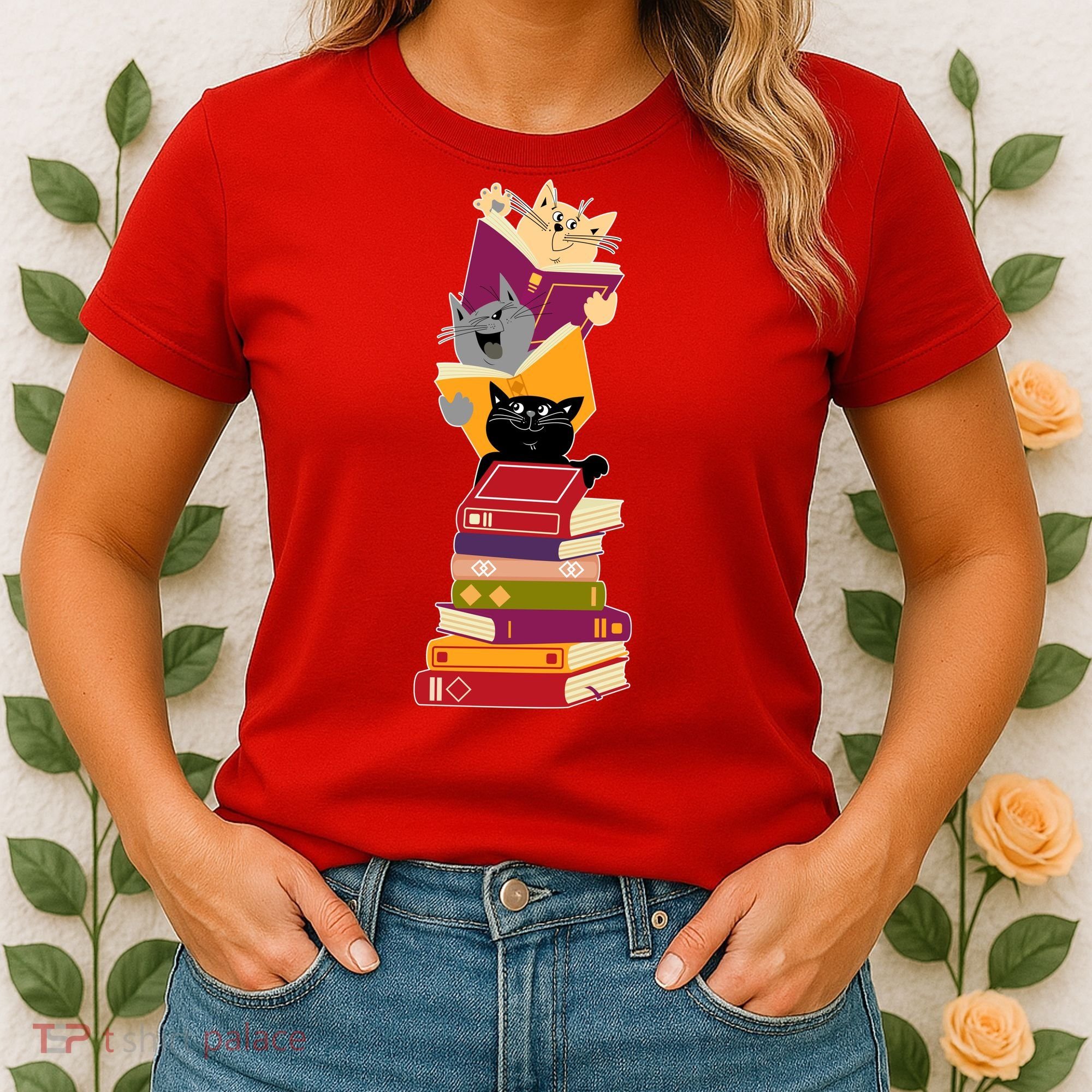 Funny Cats Reading Books Reading Book Lover Women's T-Shirt