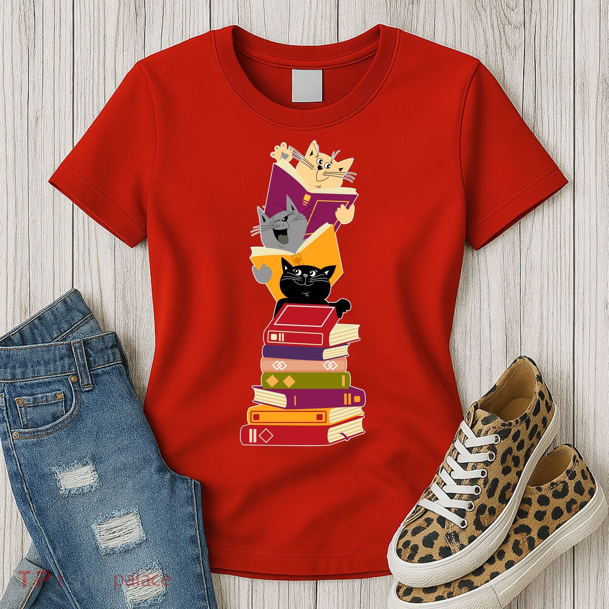 Funny Cats Reading Books Reading Book Lover Women's T-Shirt