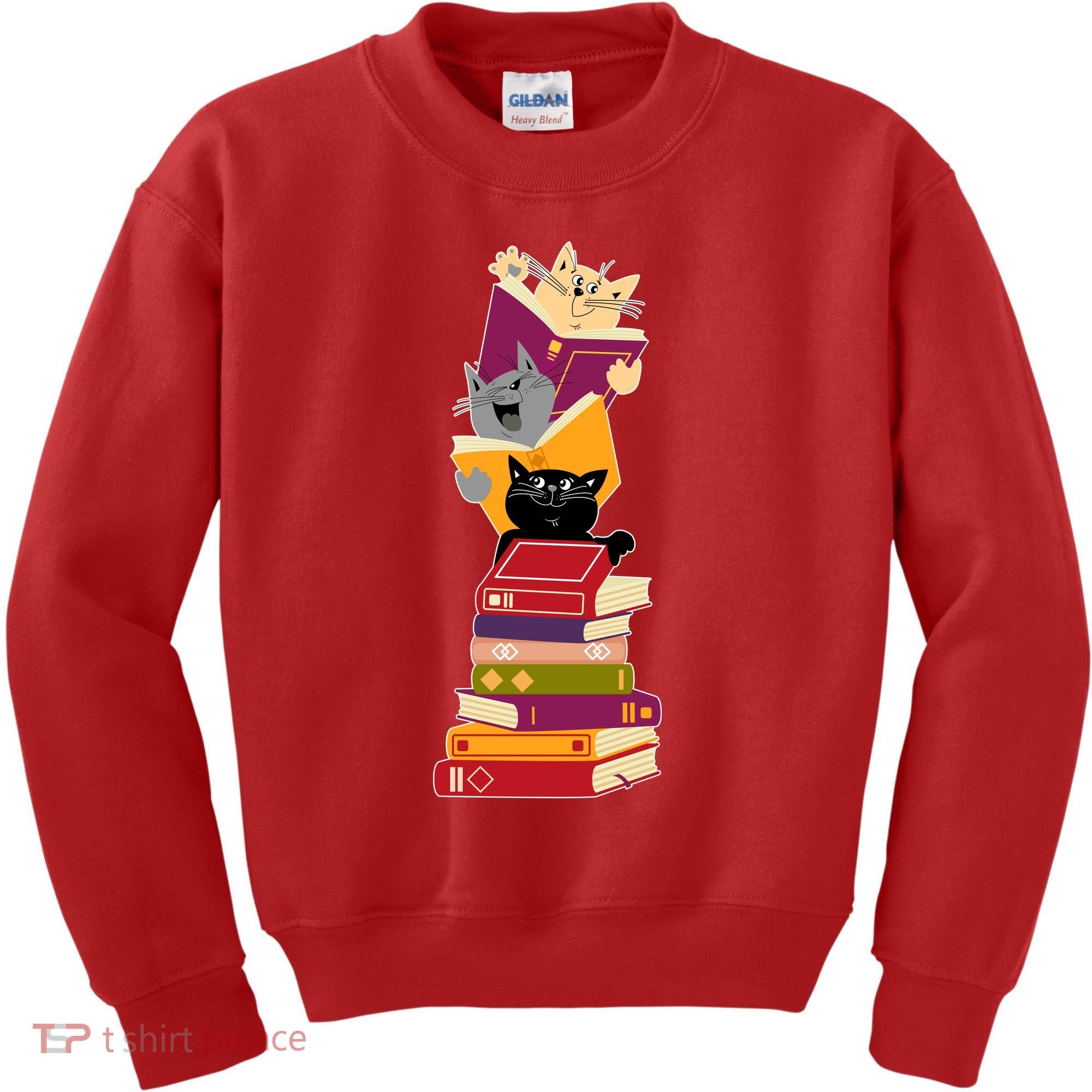 Funny Cats Reading Books Reading Book Lover Kids Sweatshirt