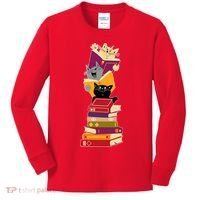 Funny Cats Reading Books Reading Book Lover Kids Long Sleeve Shirt thumb 0