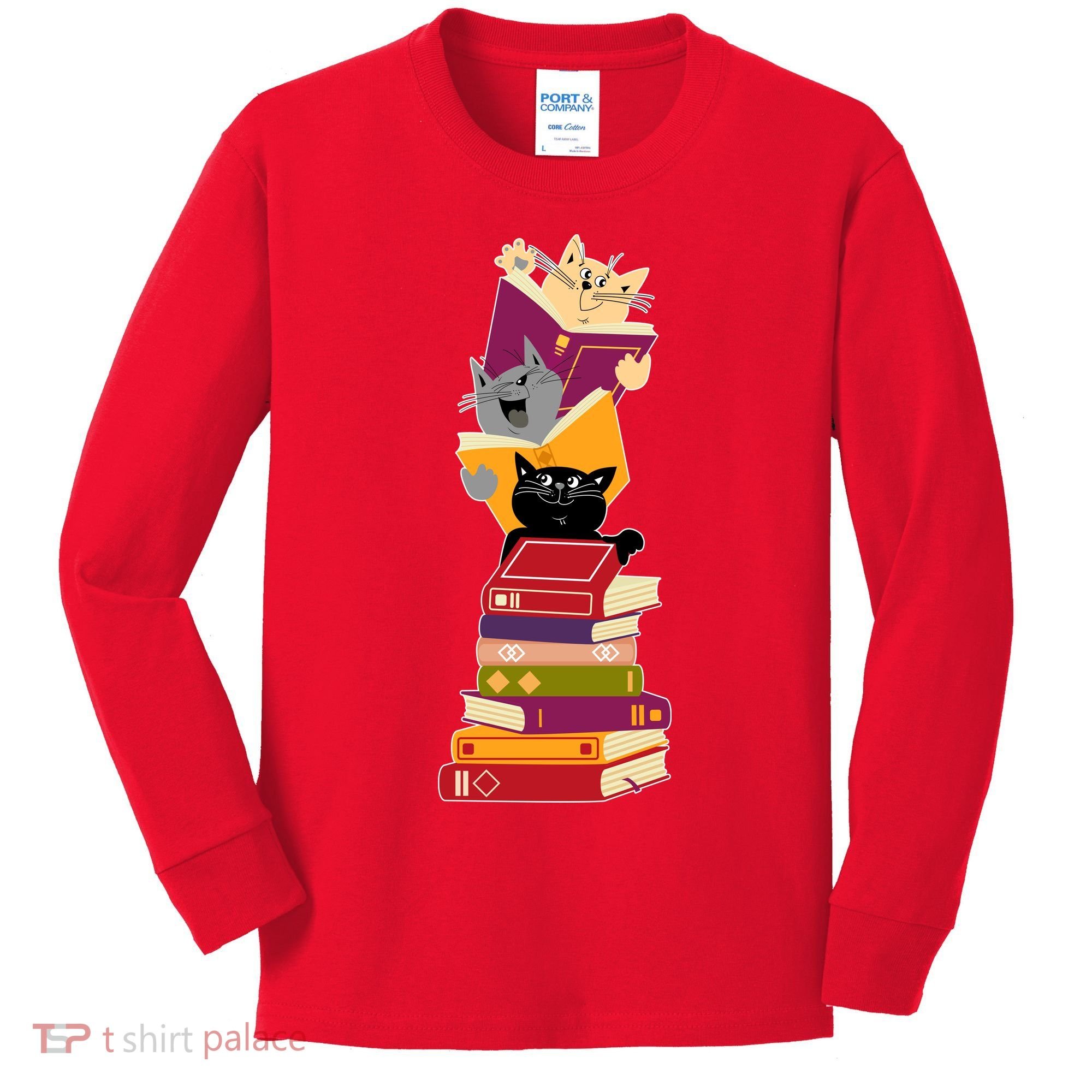 Funny Cats Reading Books Reading Book Lover Kids Long Sleeve Shirt