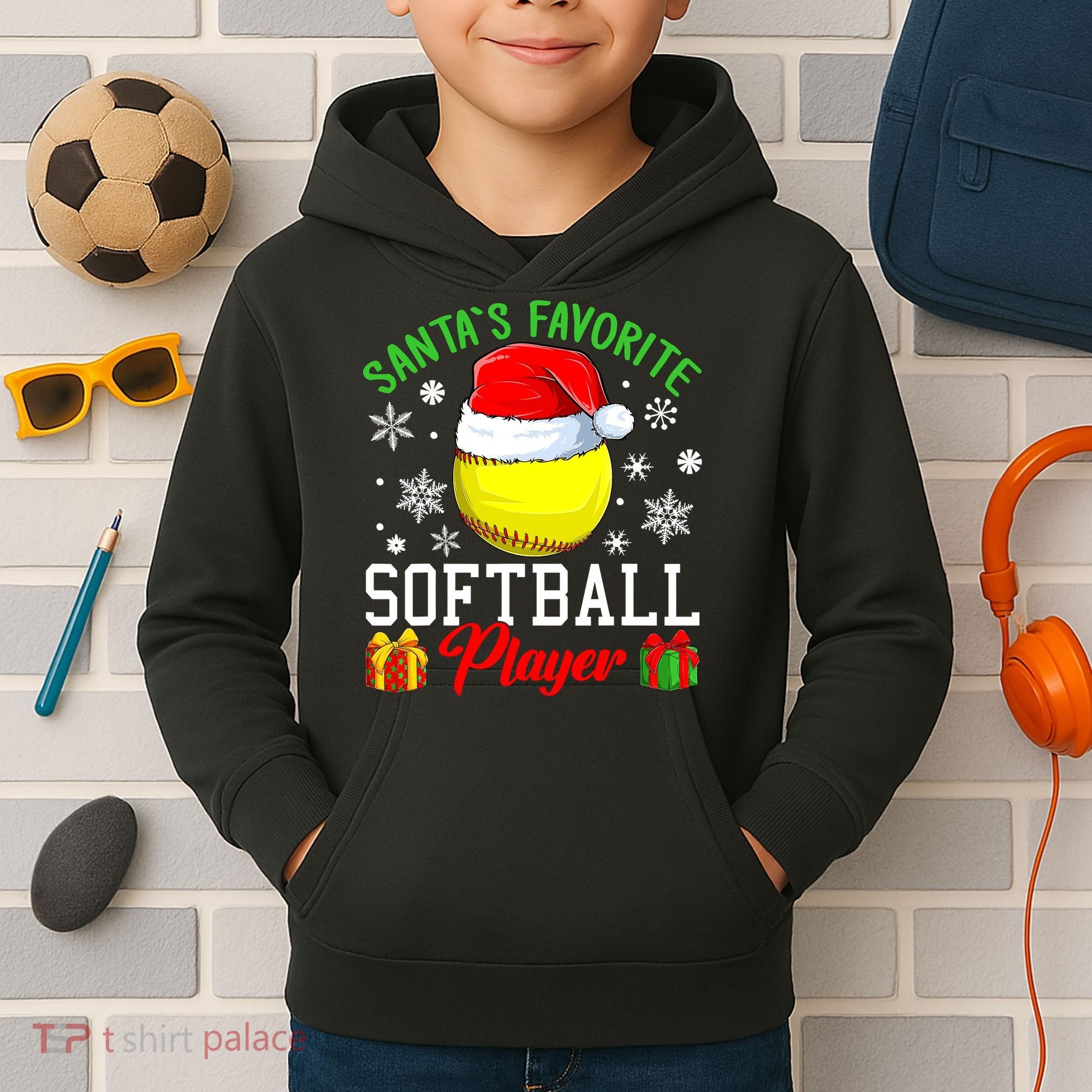 Funny Chillin' Snowman Softball Ball Ugly Christmas Sweater Kids Hoodie