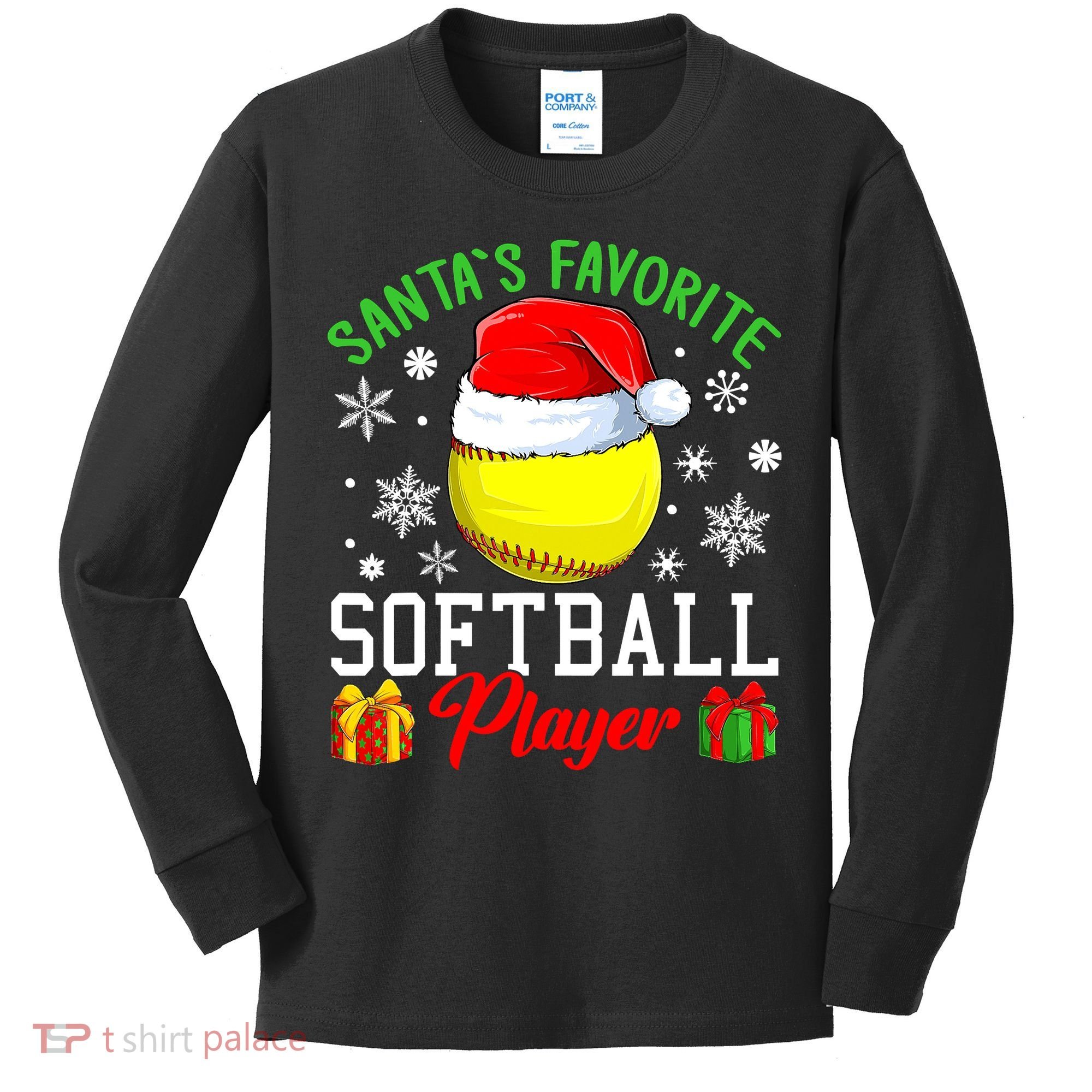 Funny Chillin' Snowman Softball Ball Ugly Christmas Sweater Kids Long Sleeve Shirt