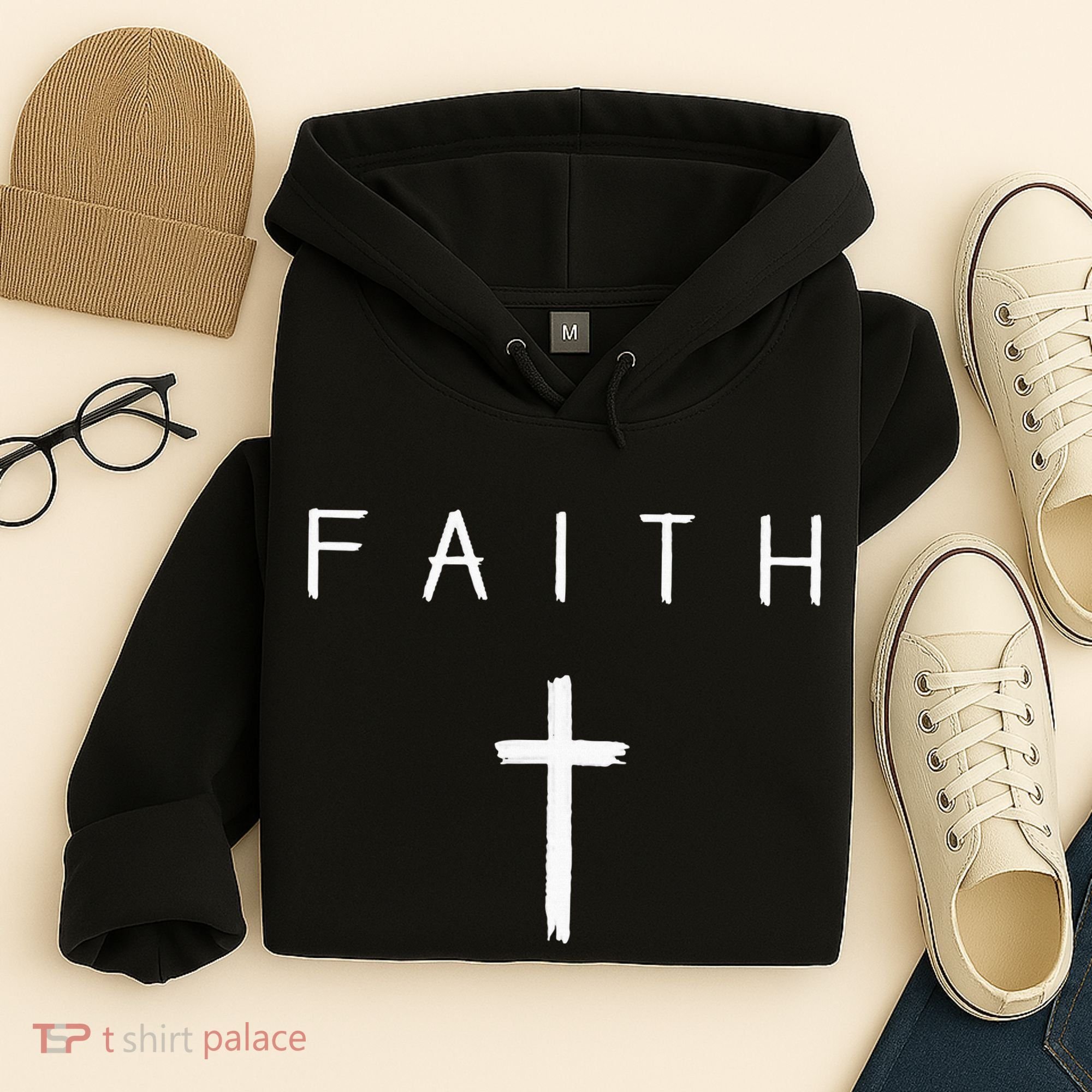 Faith Cross Subtle Christian Minimalist Religious Faith Hoodie
