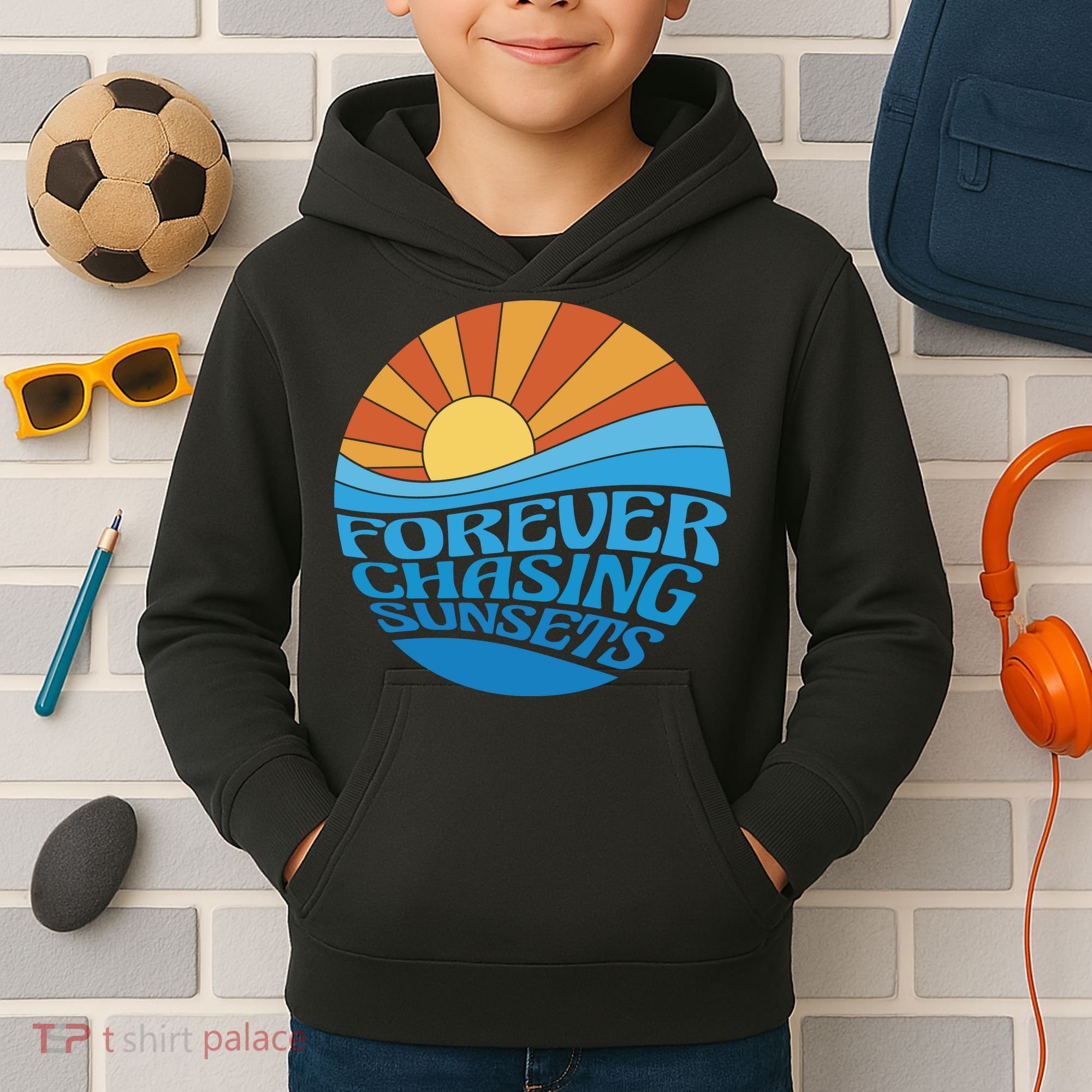 Forever Chasing Sunsets Retro Kids Hoodie