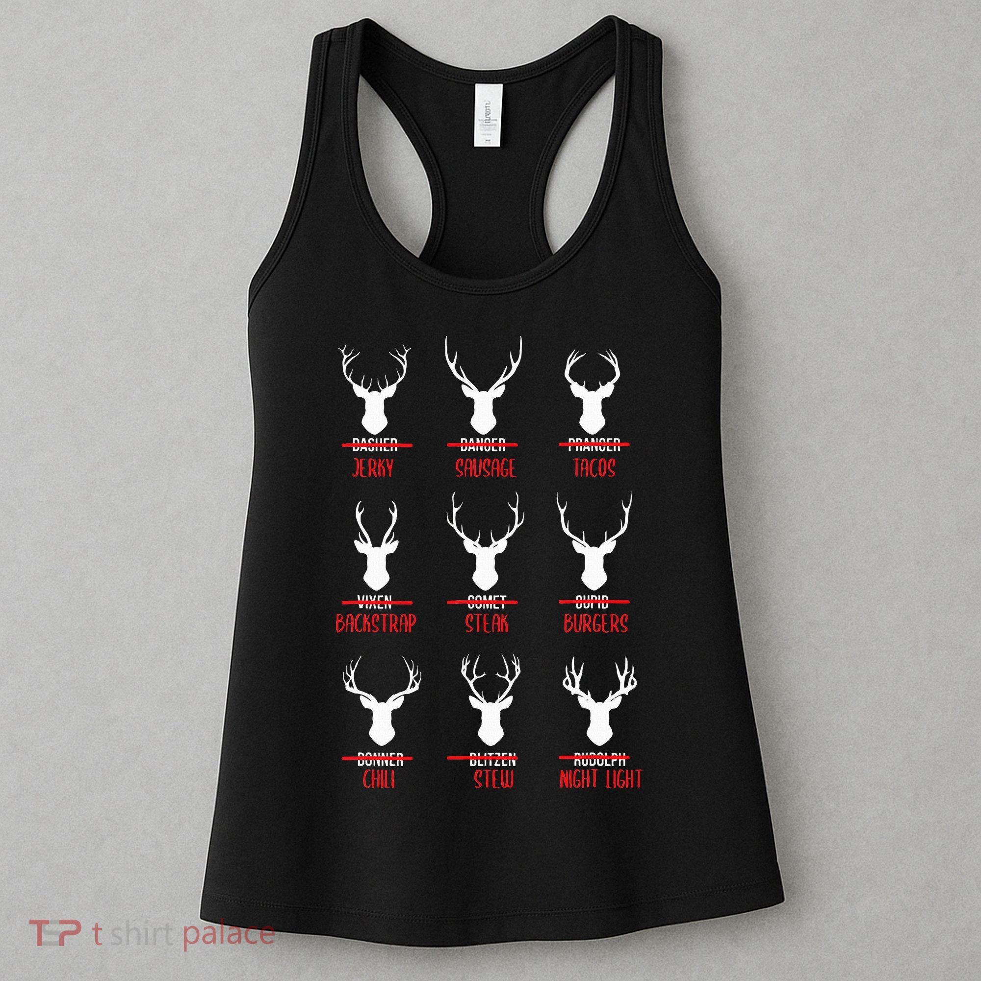 Funny Christmas Santa Reindeer List Pajamas For Deer Hunters Women's Tank Top