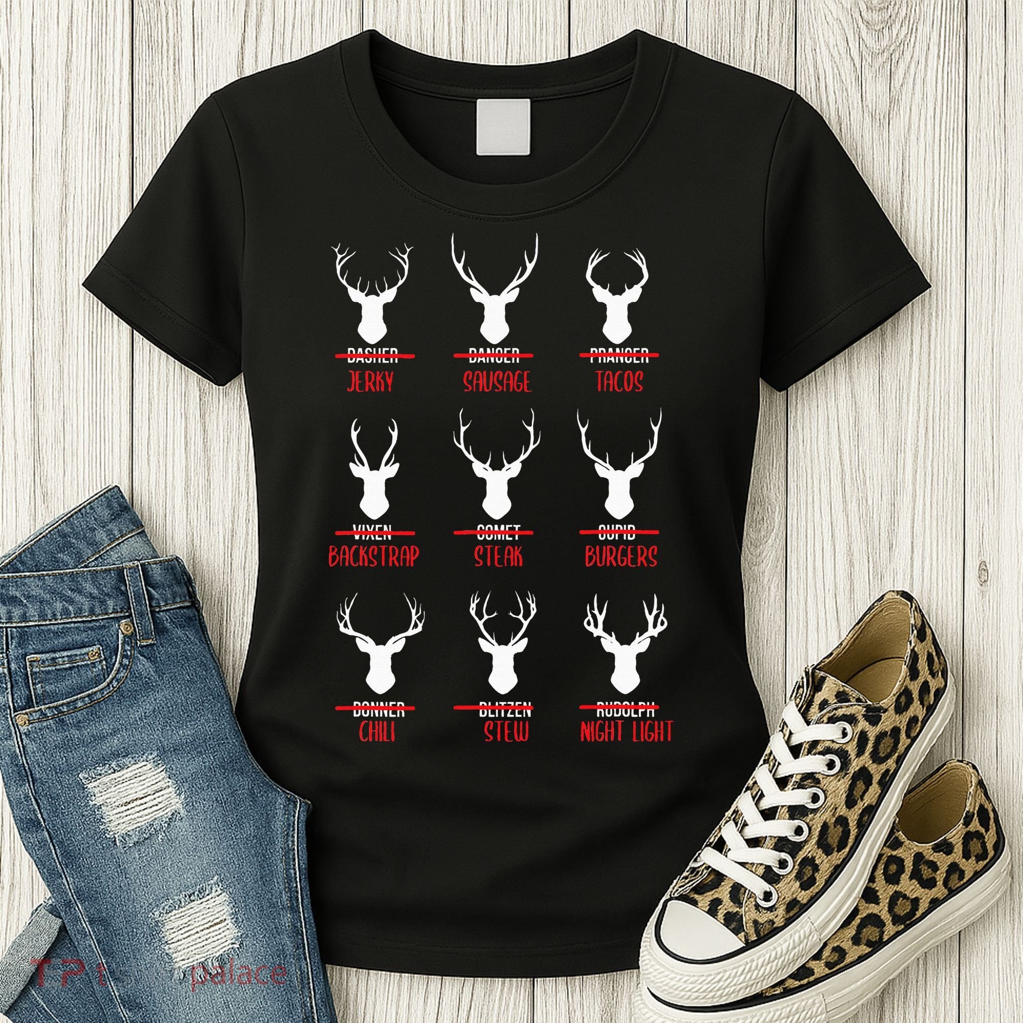 Funny Christmas Santa Reindeer List Pajamas For Deer Hunters Women's T-Shirt