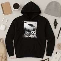 Funny Cat Selfie with UFOs Hoodie thumb 3
