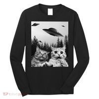 Funny Cat Selfie with UFOs Long Sleeve Shirt thumb 0