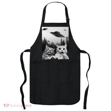 Funny Cat Selfie with UFOs Apron