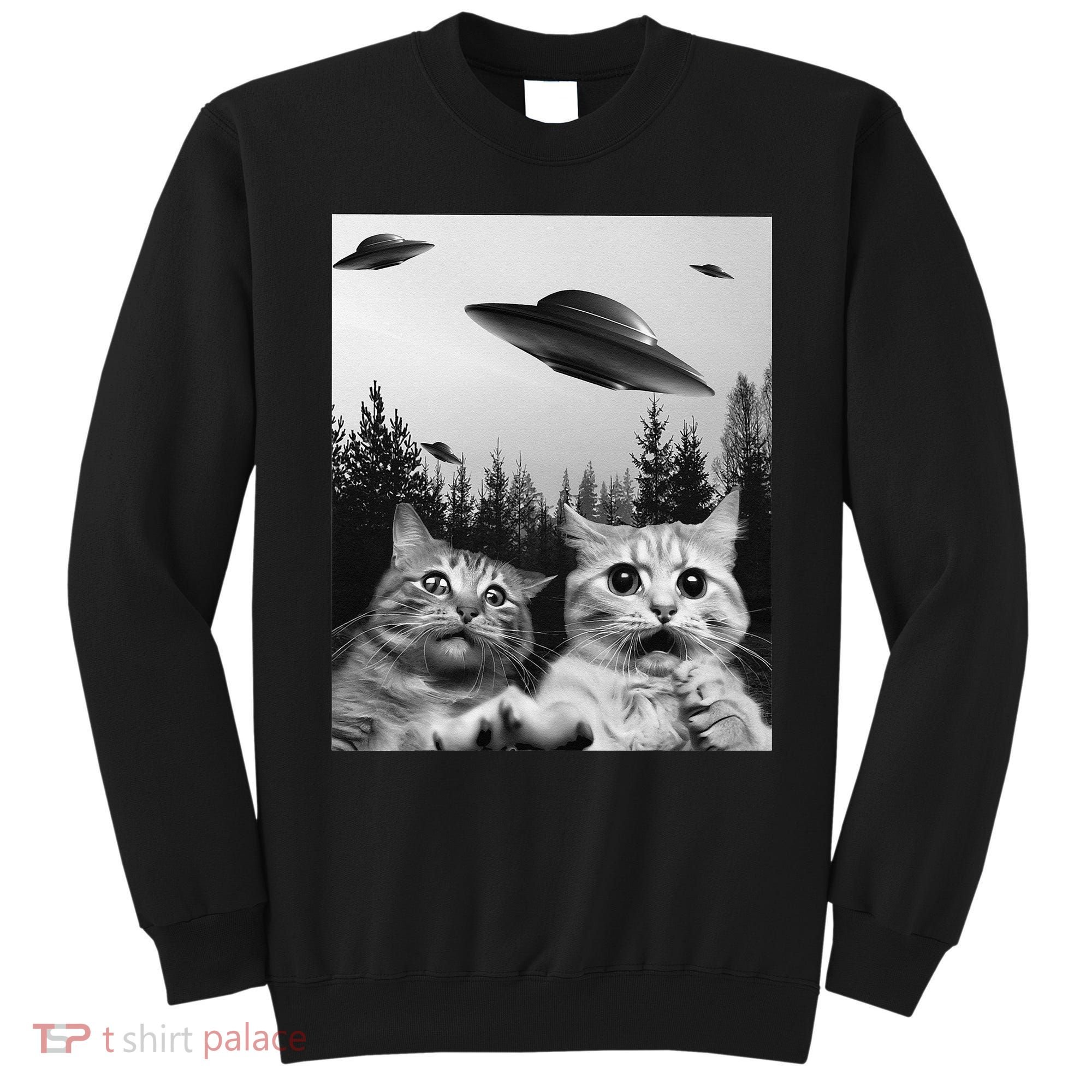 Funny Cat Selfie with UFOs Sweatshirt
