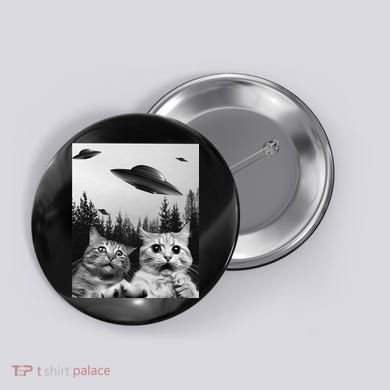 Funny Cat Selfie with UFOs Button