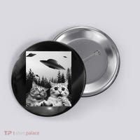 Funny Cat Selfie with UFOs Button thumb 0