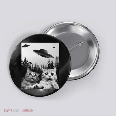 Funny Cat Selfie with UFOs Button