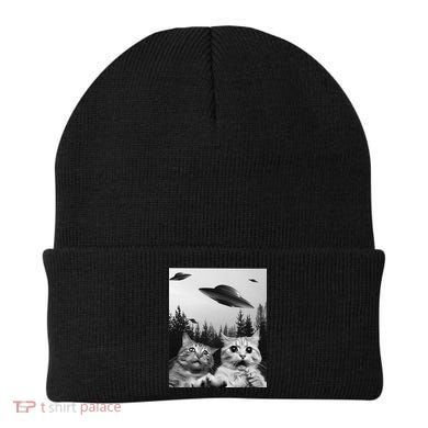 Funny Cat Selfie with UFOs Beanie