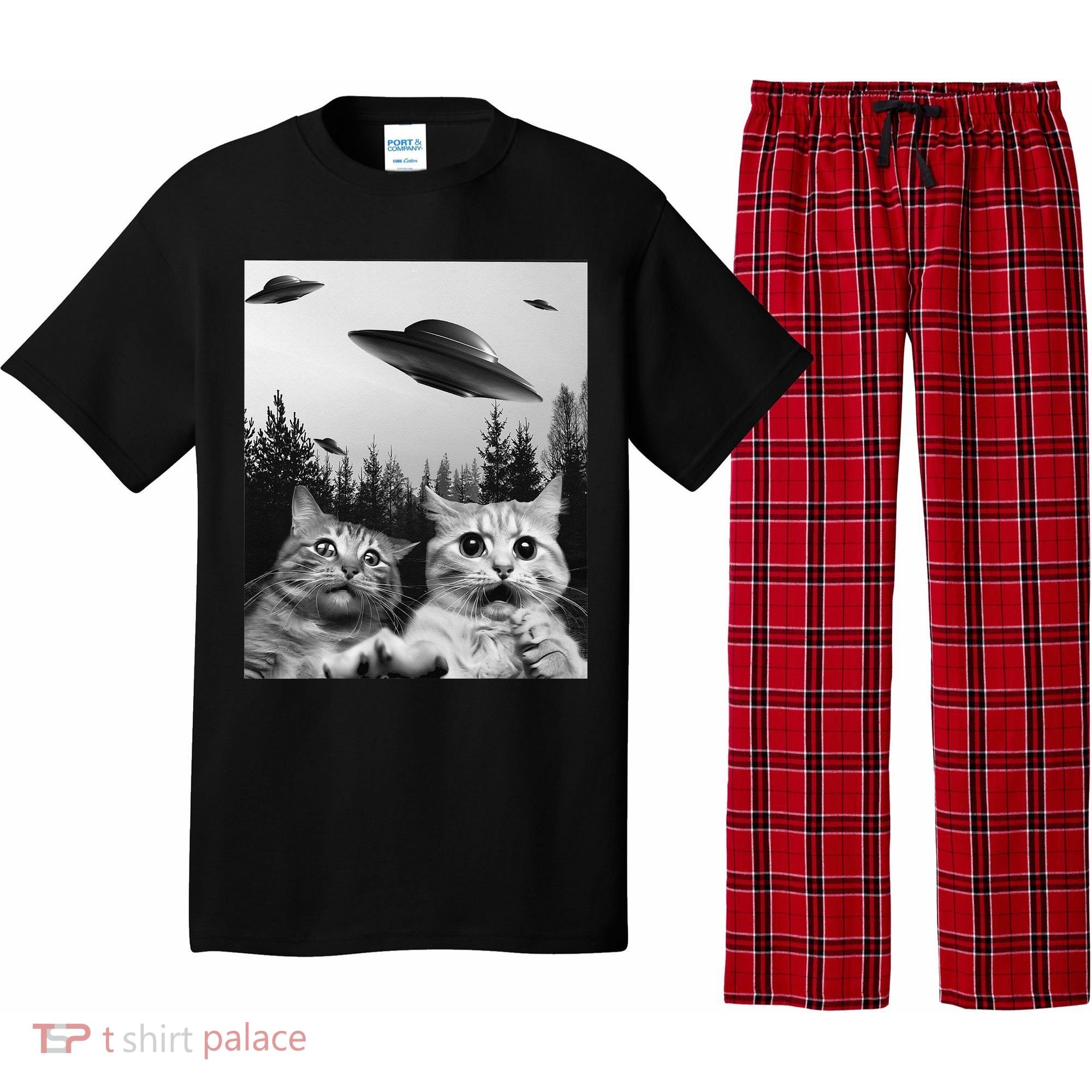 Funny Cat Selfie with UFOs Pajama Set