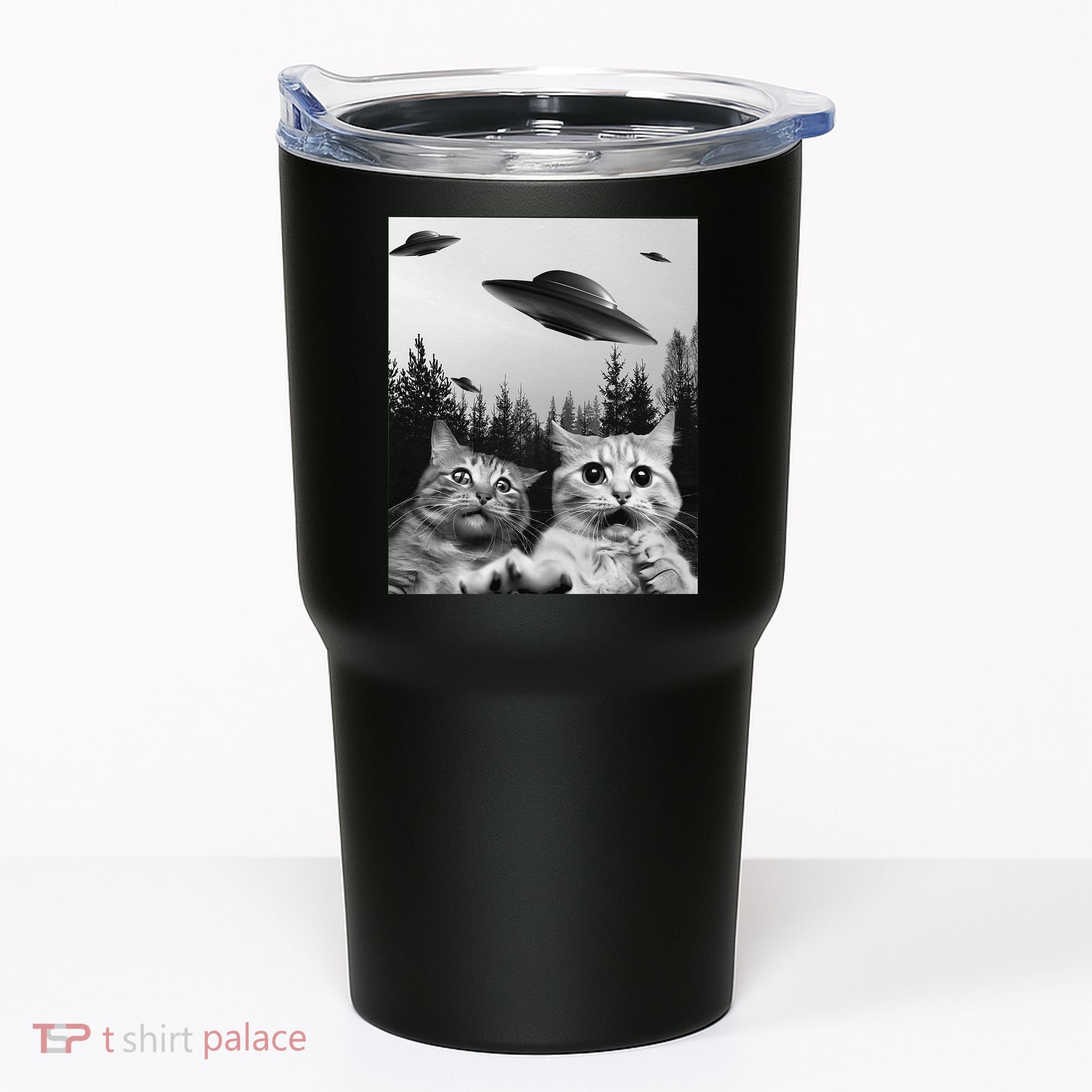 Funny Cat Selfie with UFOs Tumbler