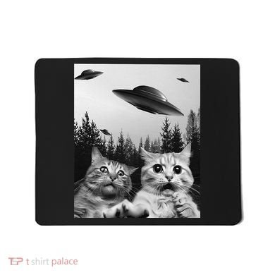 Funny Cat Selfie with UFOs Mousepad