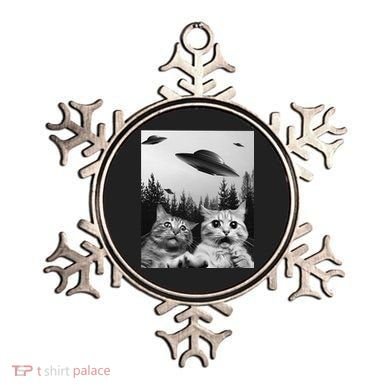 Funny Cat Selfie with UFOs Ornament