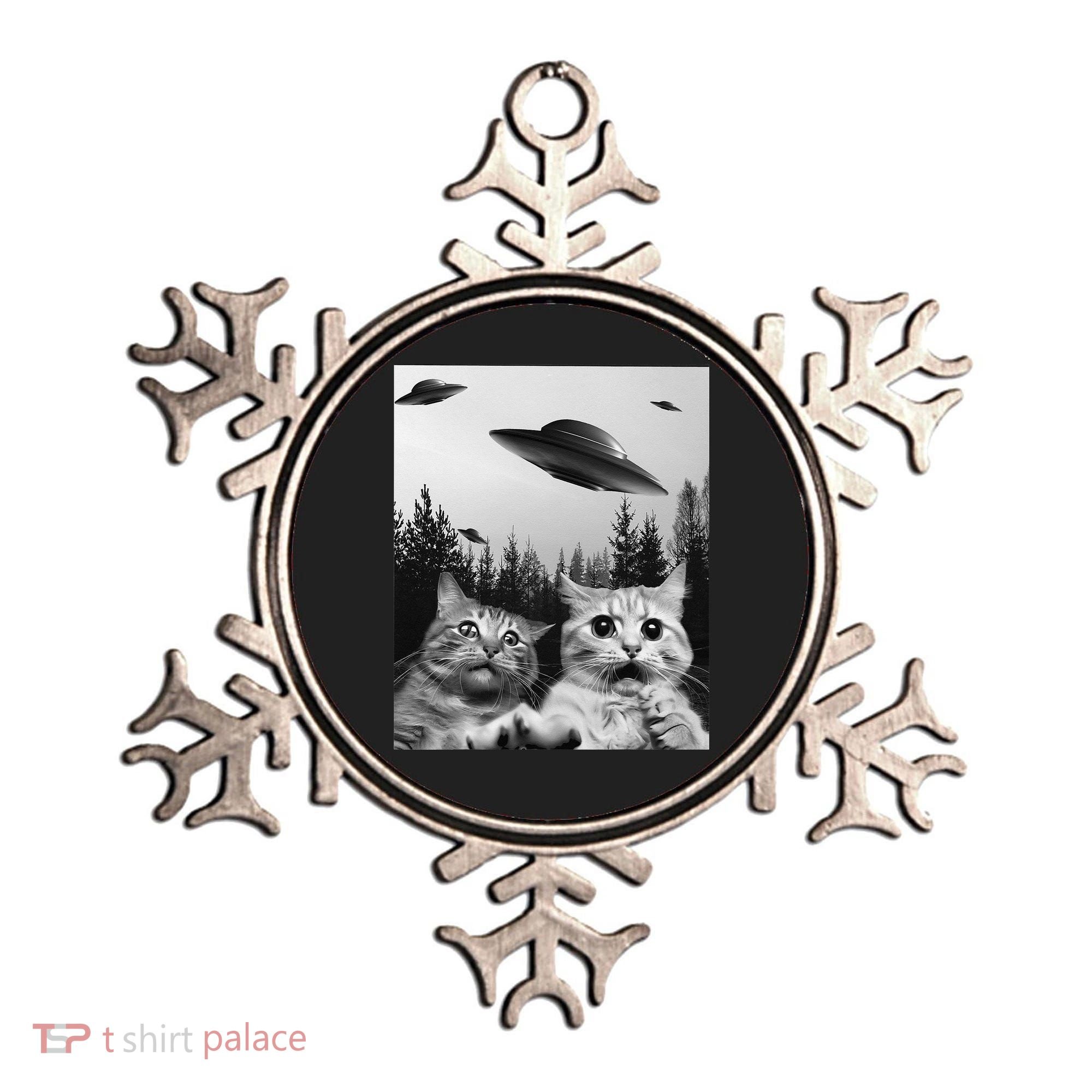 Funny Cat Selfie with UFOs Ornament