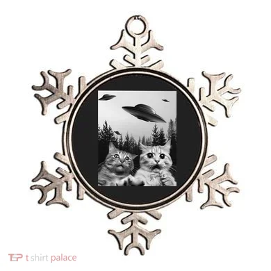 Funny Cat Selfie with UFOs Ornament