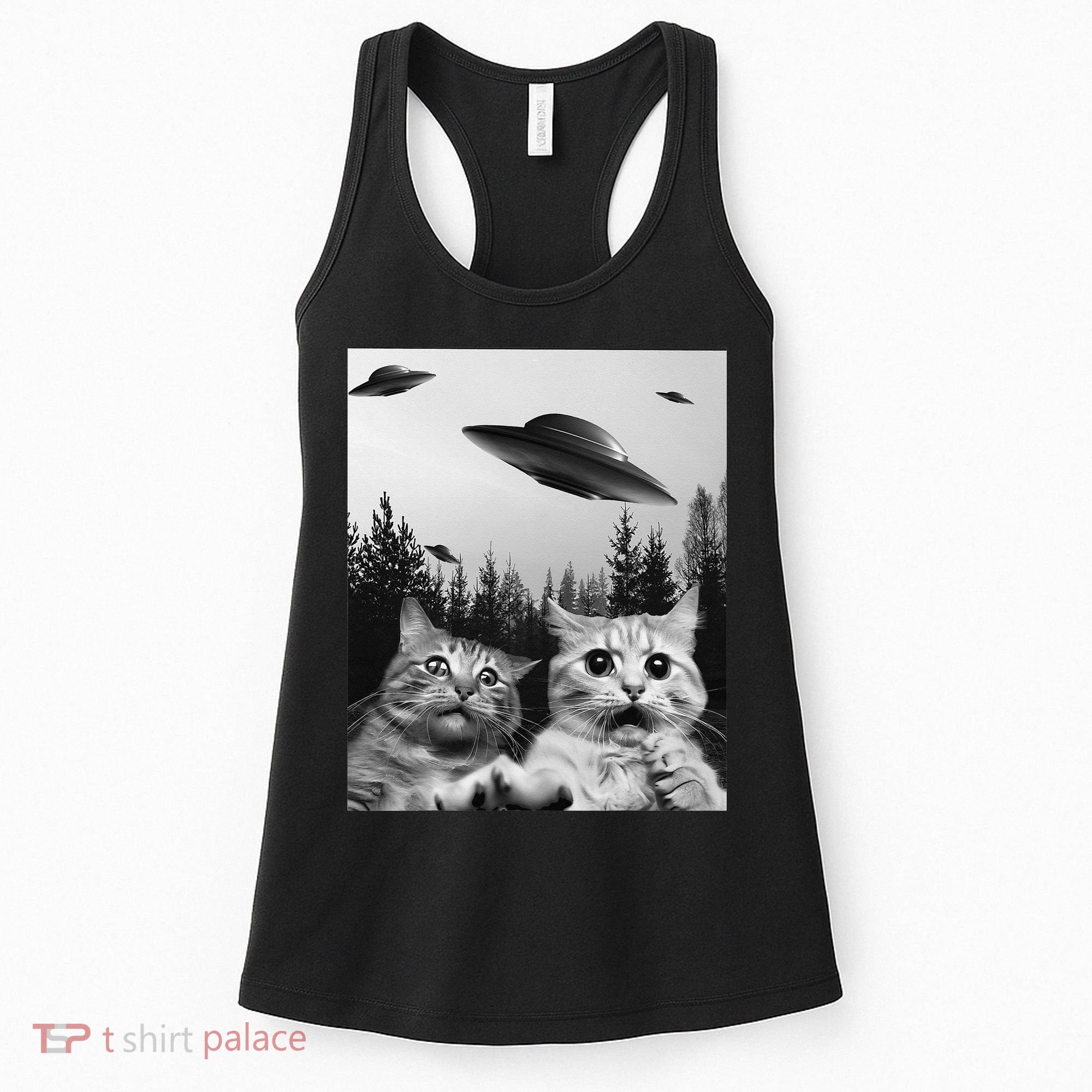 Funny Cat Selfie with UFOs Women's Tank Top