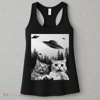 Funny Cat Selfie with UFOs Women's Tank Top thumb 3