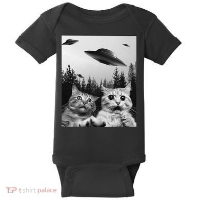 Funny Cat Selfie with UFOs Baby Bodysuit