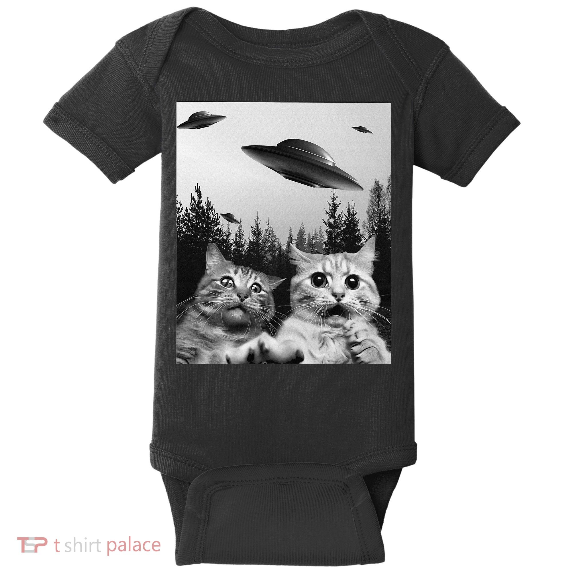Funny Cat Selfie with UFOs Baby Bodysuit