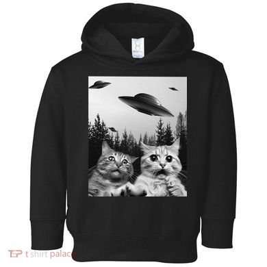 Funny Cat Selfie with UFOs Toddler Hoodie