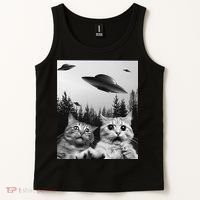 Funny Cat Selfie with UFOs Tank Top thumb 2