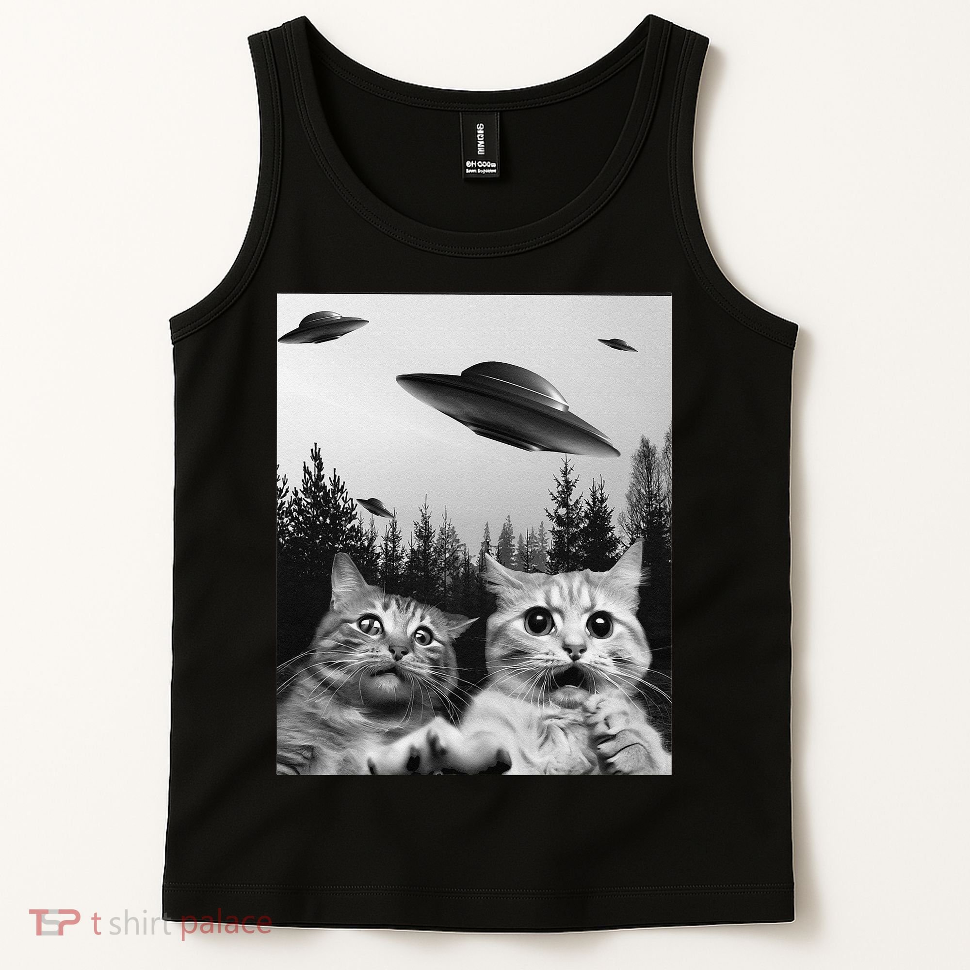 Funny Cat Selfie with UFOs Tank Top