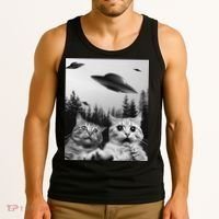 Funny Cat Selfie with UFOs Tank Top thumb 3