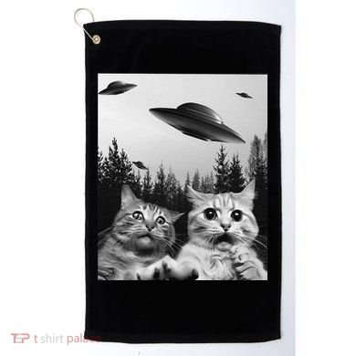Funny Cat Selfie with UFOs Golf Towel