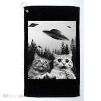 Funny Cat Selfie with UFOs Golf Towel thumb 0