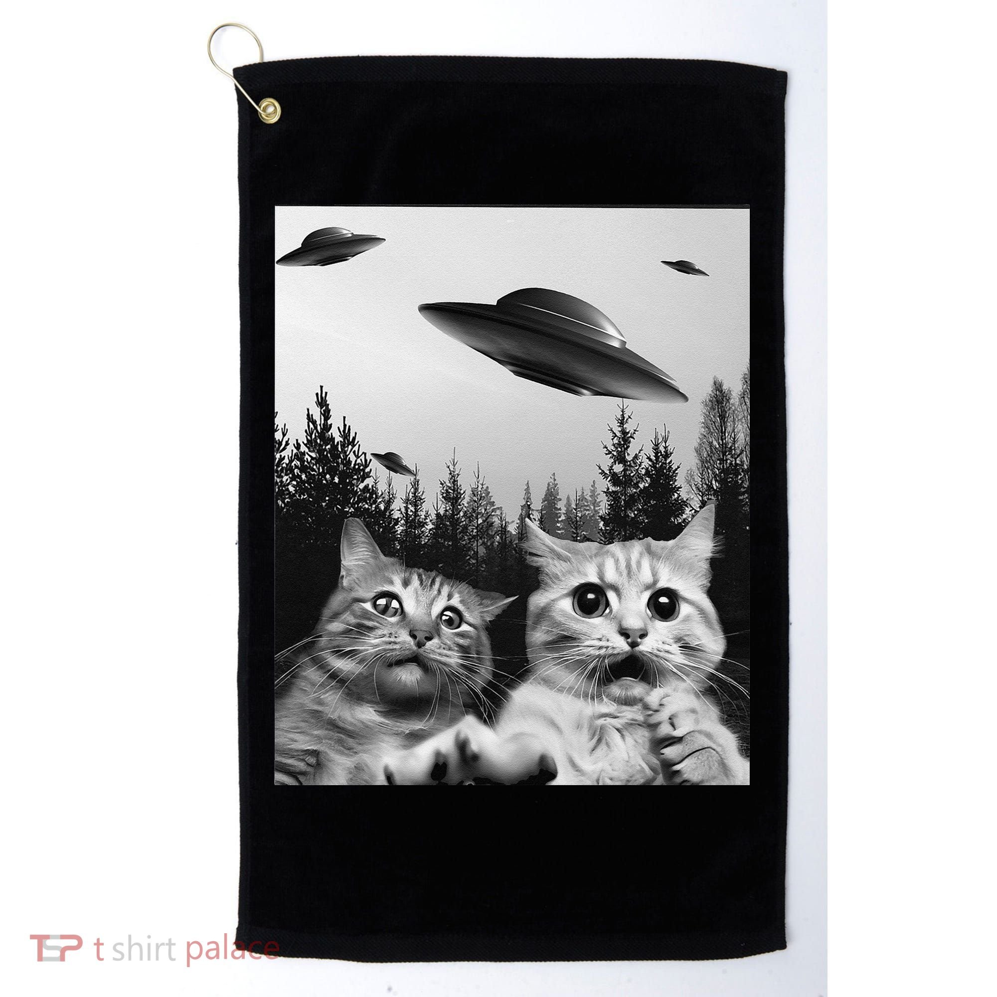 Funny Cat Selfie with UFOs Golf Towel