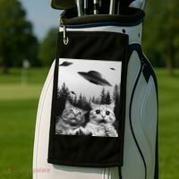 Funny Cat Selfie with UFOs Golf Towel thumb 2